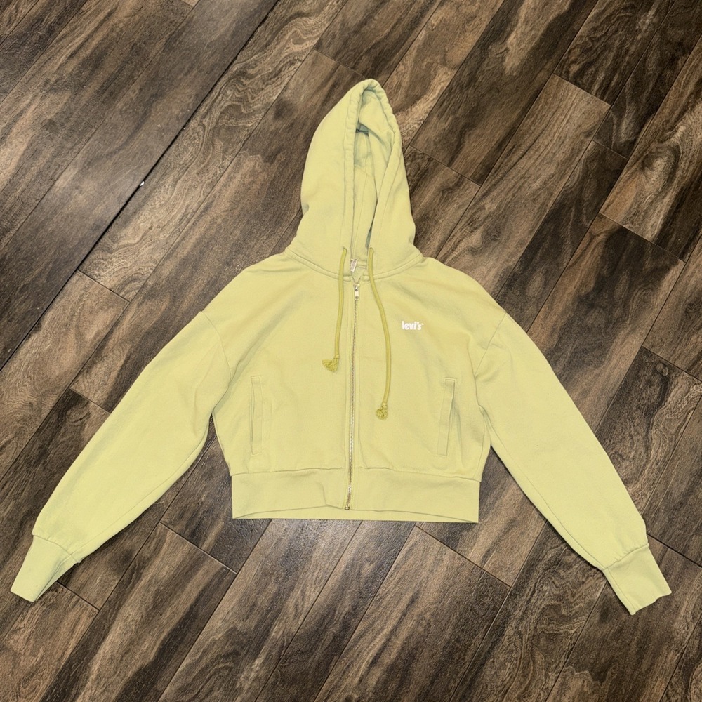 Levi's Women's Full-Zip‎ Hooded Cropped Green Retro Style Hoodie Size S